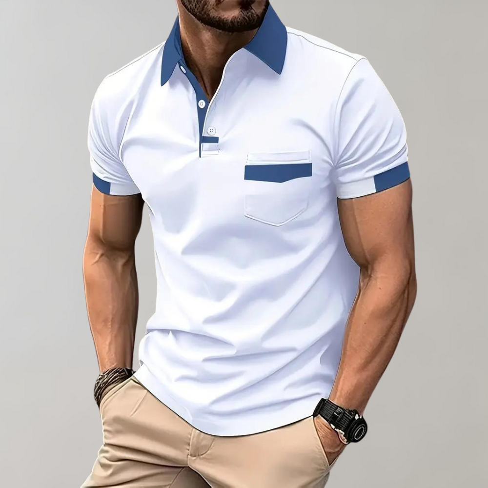 Polo-Shirt | Kurzarm | Knopfleiste | Kragen-T-Shirt | Herrenhemden-Weiß-S-Chaps Herrenmode