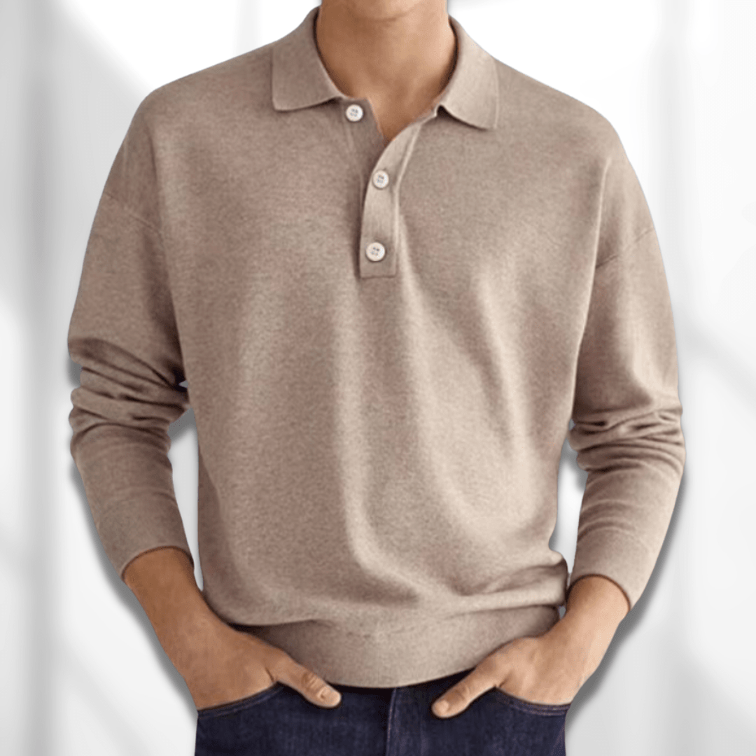 Polo-Sweatshirt – Halbe Knopfleiste – Langärmlig – Pullover – Herrenbekleidung-Khaki-S-Chaps Herrenmode