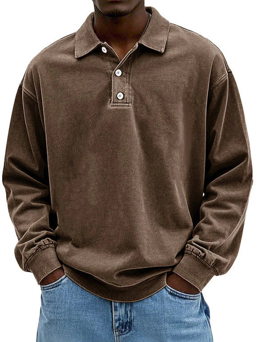 Polo Sweatshirt - Kragen - Gewaschen - Oversized Pullover - Herrenbekleidung-Braun-S-Chaps Herrenmode
