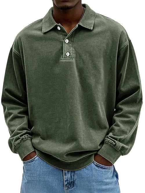 Polo Sweatshirt - Kragen - Gewaschen - Oversized Pullover - Herrenbekleidung-Dunkelgrün-S-Chaps Herrenmode