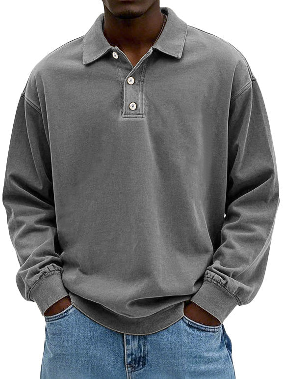 Polo Sweatshirt - Kragen - Gewaschen - Oversized Pullover - Herrenbekleidung-Grau-S-Chaps Herrenmode