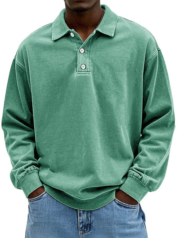 Polo Sweatshirt - Kragen - Gewaschen - Oversized Pullover - Herrenbekleidung-Grün-S-Chaps Herrenmode