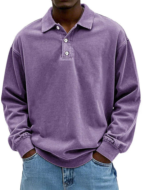 Polo Sweatshirt - Kragen - Gewaschen - Oversized Pullover - Herrenbekleidung-Lila-S-Chaps Herrenmode