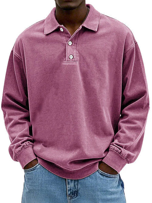 Polo Sweatshirt - Kragen - Gewaschen - Oversized Pullover - Herrenbekleidung-Rosa-S-Chaps Herrenmode