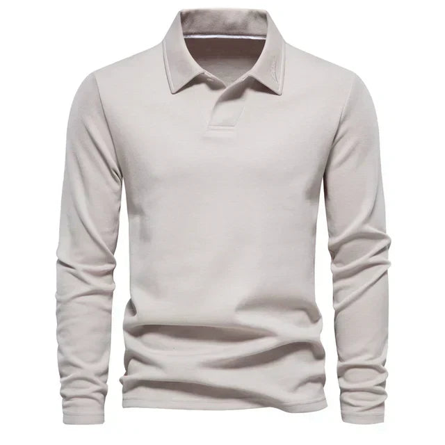 Polo-Sweatshirt | Umlegekragen | Normale Passform | Langarm-Poloshirts | Herrenbekleidung-Beige-S-Chaps Herrenmode