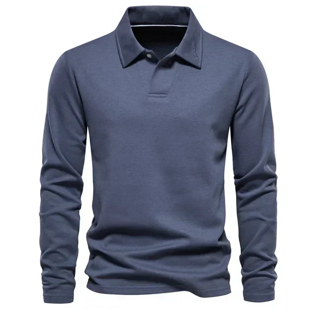 Polo-Sweatshirt | Umlegekragen | Normale Passform | Langarm-Poloshirts | Herrenbekleidung-Blau-S-Chaps Herrenmode