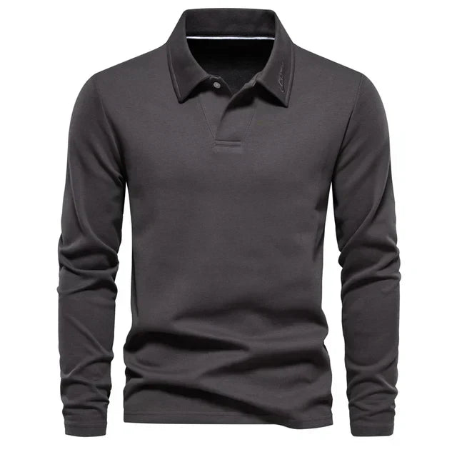 Polo-Sweatshirt | Umlegekragen | Normale Passform | Langarm-Poloshirts | Herrenbekleidung-Grau-S-Chaps Herrenmode