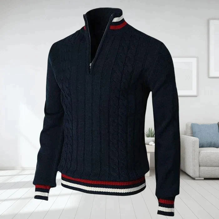 Polo-Sweatshirt – gestrickt – V-Ausschnitt – mit halbem Reißverschluss – Winterkleidung für Herren-Blau-S-Chaps Herrenmode