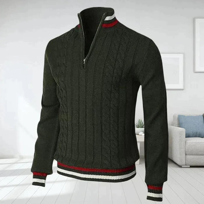 Polo-Sweatshirt – gestrickt – V-Ausschnitt – mit halbem Reißverschluss – Winterkleidung für Herren-Grün-S-Chaps Herrenmode