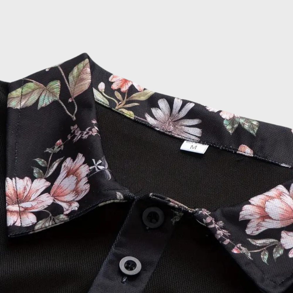 Polo-T-Shirt | Blumenmuster | Kurzarm | Polohemden | Herrenbekleidung-Chaps Herrenmode