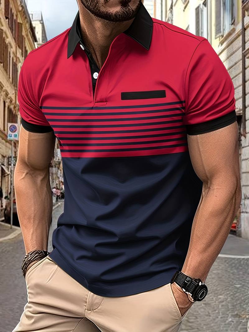 Polo T-Shirt | Gestreift | Kurzarm | Poloshirts | Herrenhemden-Burgund-XS-Chaps Herrenmode