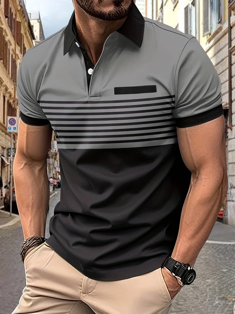 Polo T-Shirt | Gestreift | Kurzarm | Poloshirts | Herrenhemden-Grau-XS-Chaps Herrenmode