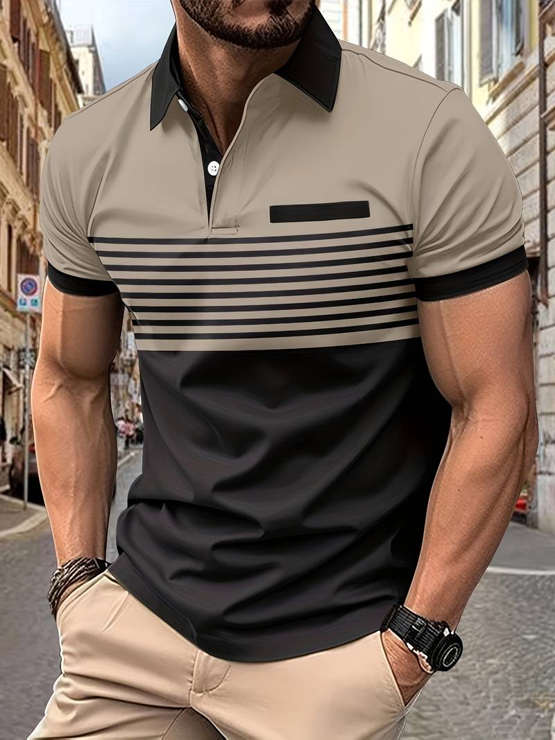 Polo T-Shirt | Gestreift | Kurzarm | Poloshirts | Herrenhemden-Khaki-XS-Chaps Herrenmode