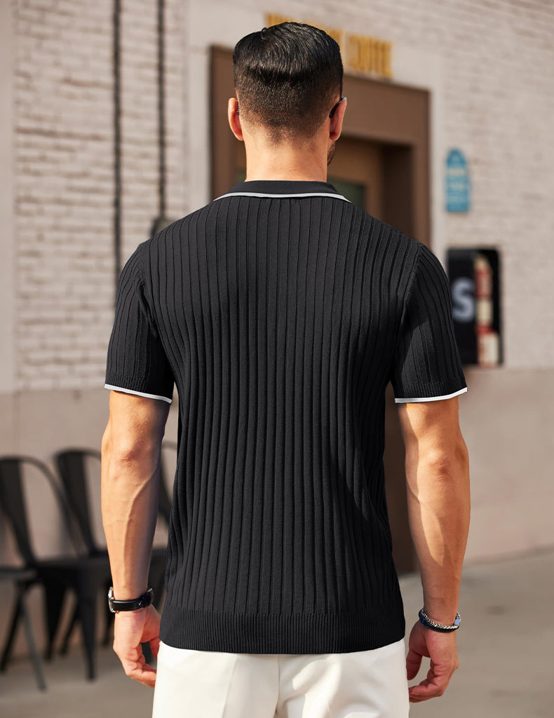 Polo-T-Shirt - Halb-Reißverschluss - Kurzarm - Geripptes Polo-Shirt - Gestricktes Polo-T-Shirt-Chaps Herrenmode