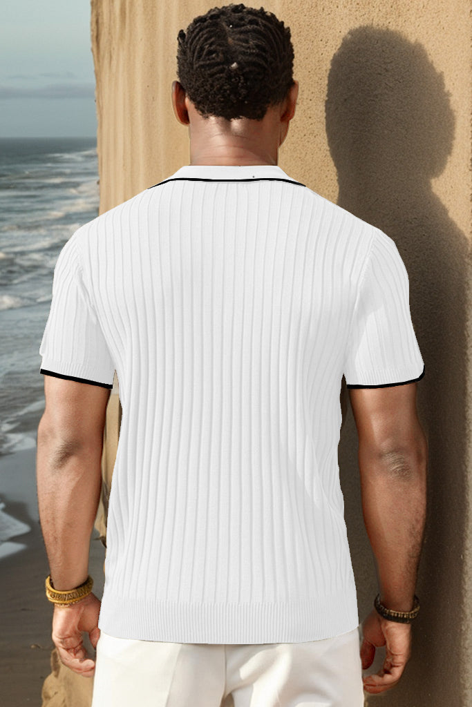 Polo-T-Shirt - Halb-Reißverschluss - Kurzarm - Geripptes Polo-Shirt - Gestricktes Polo-T-Shirt-Chaps Herrenmode