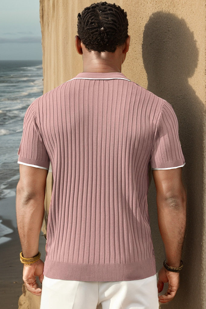 Polo-T-Shirt - Halb-Reißverschluss - Kurzarm - Geripptes Polo-Shirt - Gestricktes Polo-T-Shirt-Chaps Herrenmode