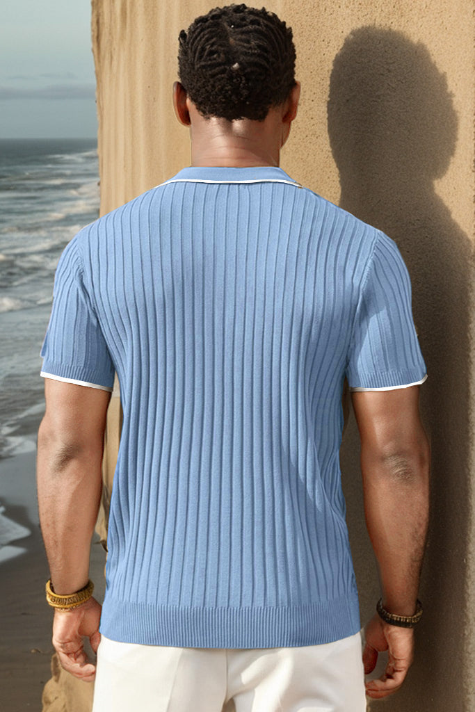 Polo-T-Shirt - Halb-Reißverschluss - Kurzarm - Geripptes Polo-Shirt - Gestricktes Polo-T-Shirt-Chaps Herrenmode