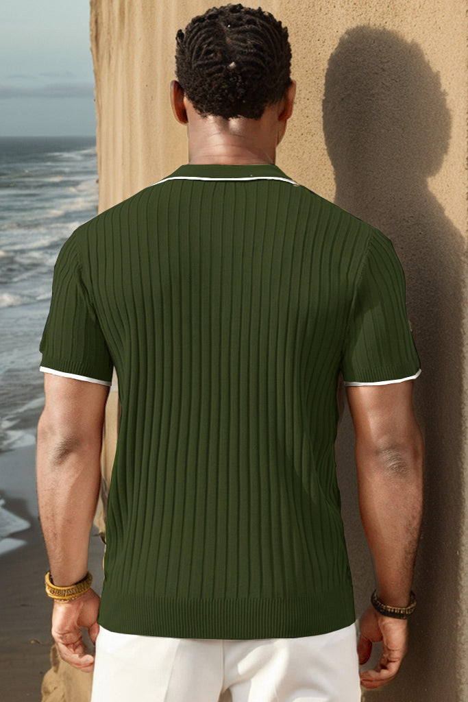 Polo-T-Shirt - Halb-Reißverschluss - Kurzarm - Geripptes Polo-Shirt - Gestricktes Polo-T-Shirt-Chaps Herrenmode