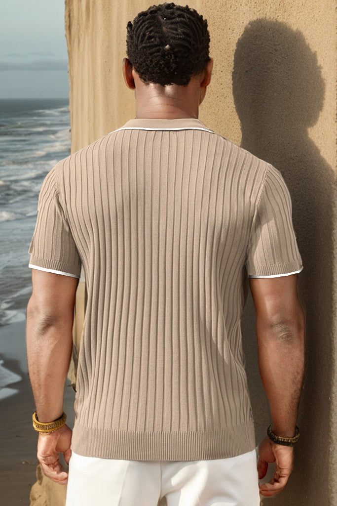 Polo-T-Shirt - Halb-Reißverschluss - Kurzarm - Geripptes Polo-Shirt - Gestricktes Polo-T-Shirt-Chaps Herrenmode