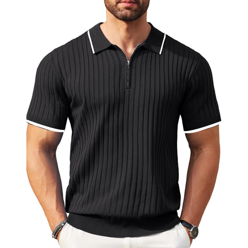 Polo-T-Shirt - Halb-Reißverschluss - Kurzarm - Geripptes Polo-Shirt - Gestricktes Polo-T-Shirt-Chaps Herrenmode
