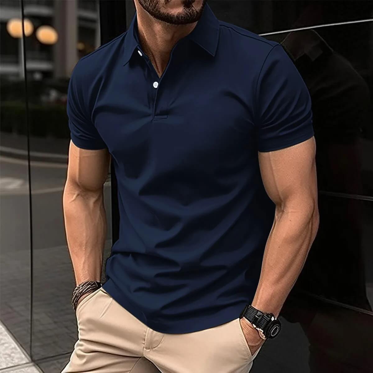 Polo-T-Shirt – Herren-Kurzarm-Polohemd mit Umlegekragen und Knopfleiste-Chaps Herrenmode
