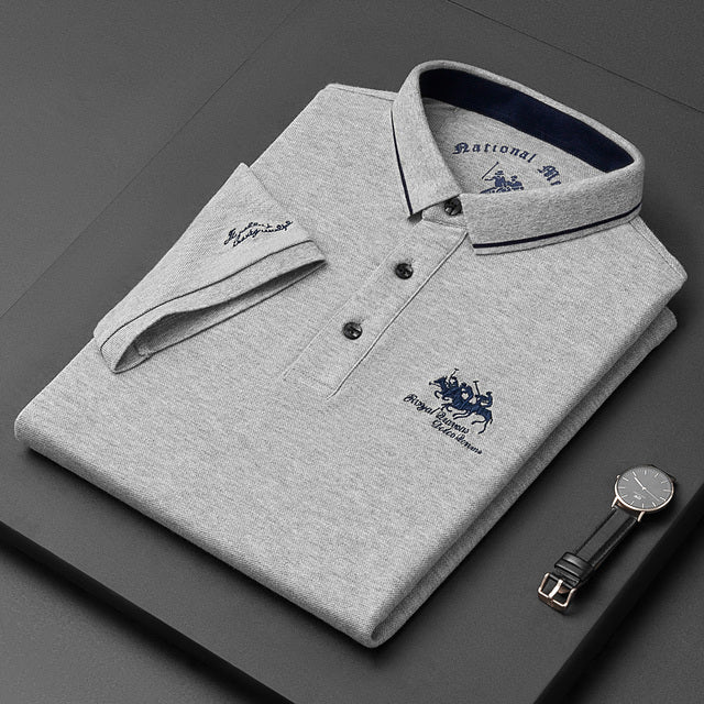 Polo-T-Shirt – Herren-Polohemd mit halben Ärmeln und Knöpfen aus Leinen-Grau-M-Chaps Herrenmode