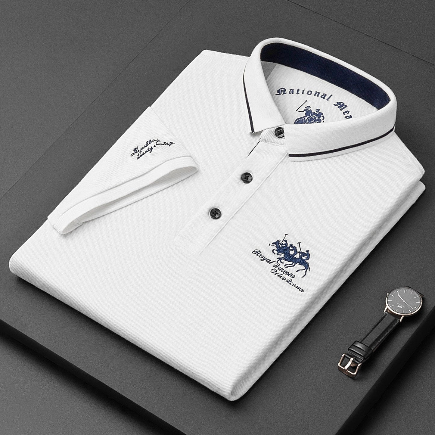 Polo-T-Shirt – Herren-Polohemd mit halben Ärmeln und Knöpfen aus Leinen-Weiß-M-Chaps Herrenmode