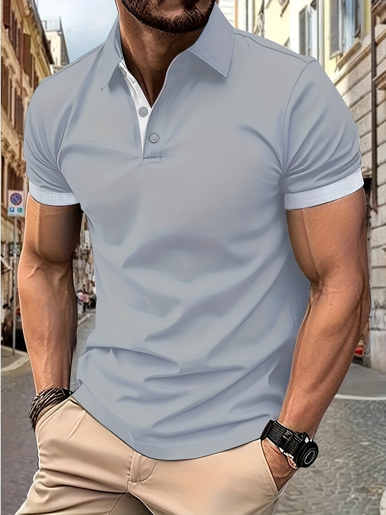 Polo-T-Shirt – Kurzarm – Mit Kragen – Herren-T-Shirt – Herren-Polohemd-Grau-S-Chaps Herrenmode