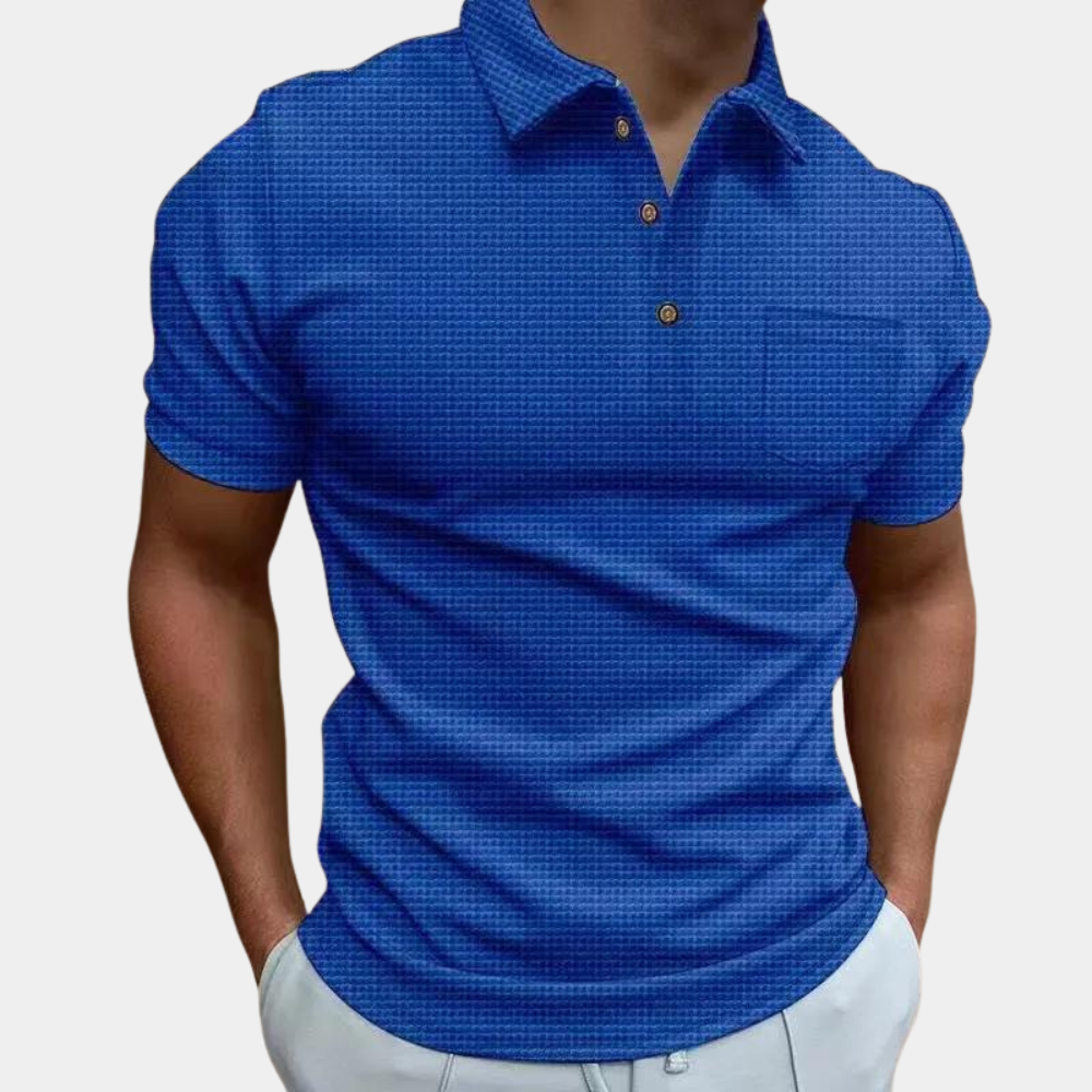 Polo-T-Shirt – Kurzarm – Mit Kragen – Knopfleiste – Sommerhemd für Männer-Blau-S-Chaps Herrenmode