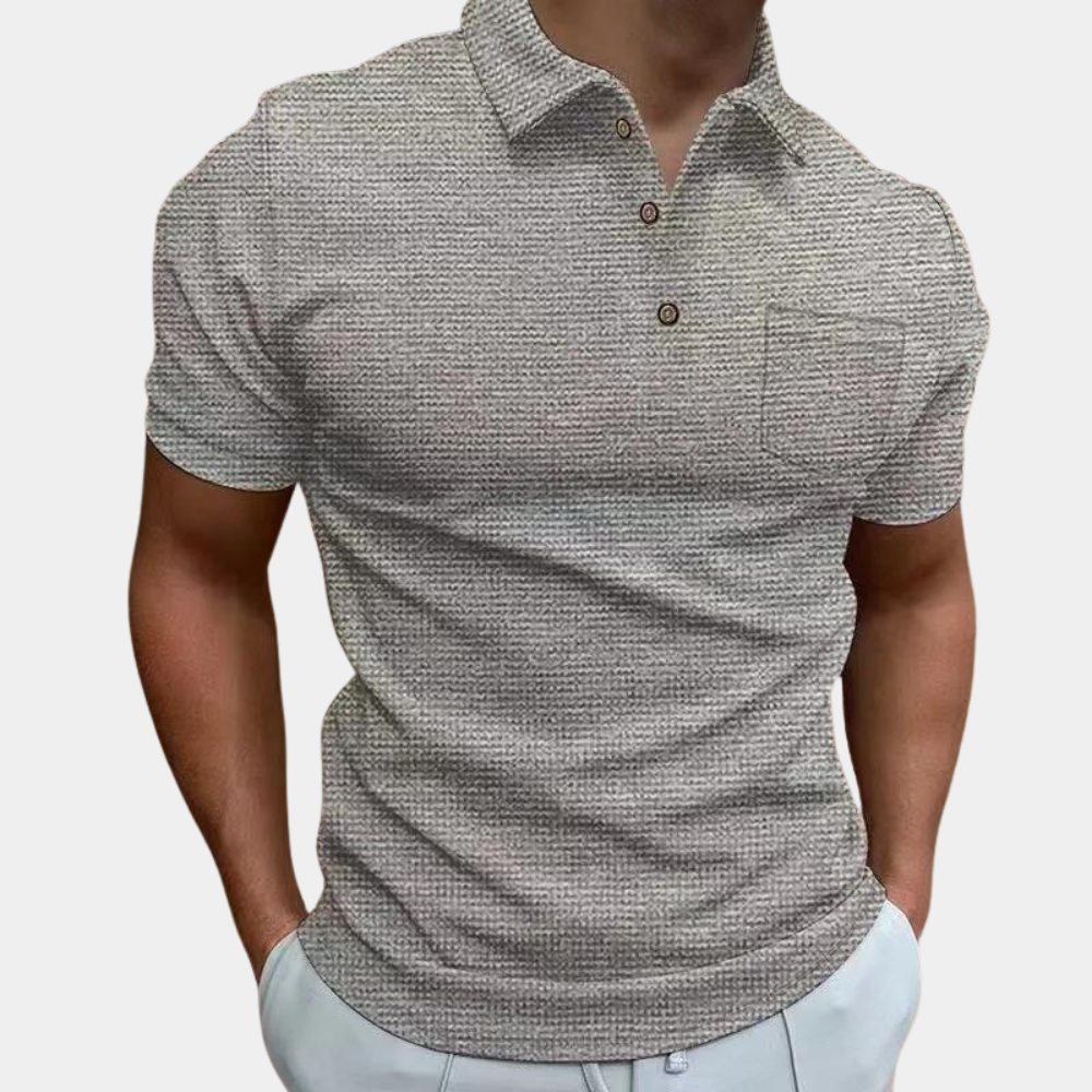Polo-T-Shirt – Kurzarm – Mit Kragen – Knopfleiste – Sommerhemd für Männer-Grau-S-Chaps Herrenmode