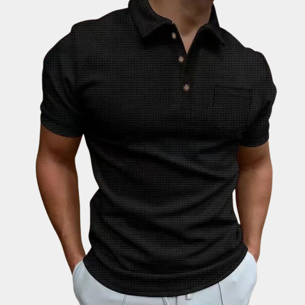 Polo-T-Shirt – Kurzarm – Mit Kragen – Knopfleiste – Sommerhemd für Männer-Schwarz-S-Chaps Herrenmode