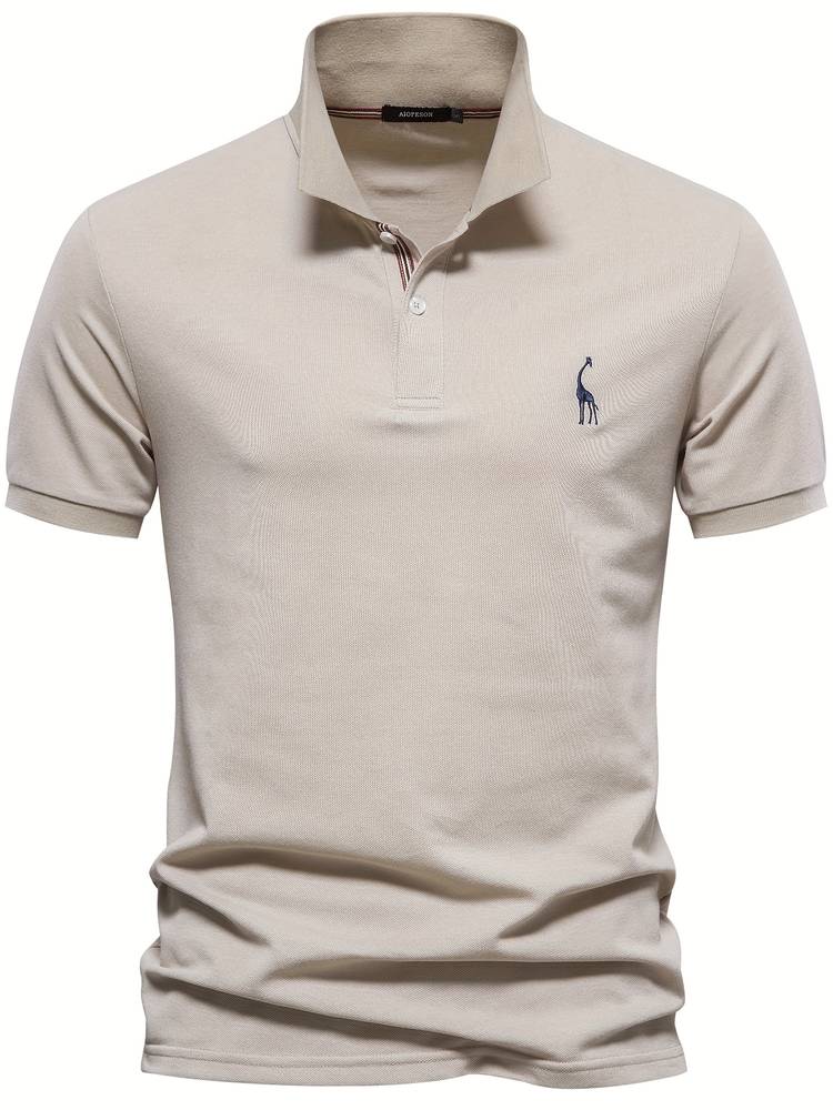 Polo-T-Shirt – Kurzarm-Polohemd für Herren mit Umlegekragen und halben Knöpfen-Beige-S-Chaps Herrenmode