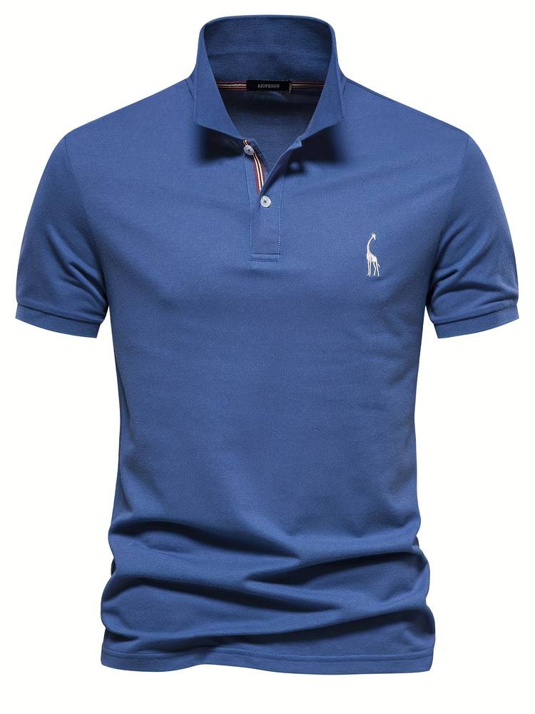 Polo-T-Shirt – Kurzarm-Polohemd für Herren mit Umlegekragen und halben Knöpfen-Blau-S-Chaps Herrenmode