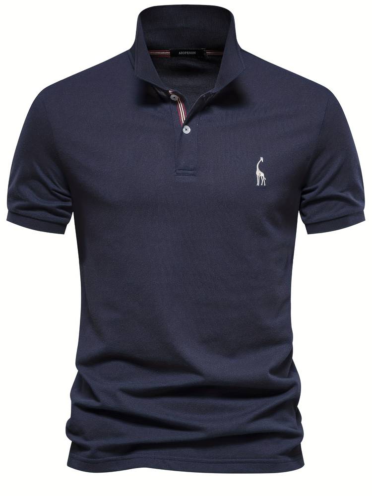 Polo-T-Shirt – Kurzarm-Polohemd für Herren mit Umlegekragen und halben Knöpfen-Dunkelblau-S-Chaps Herrenmode