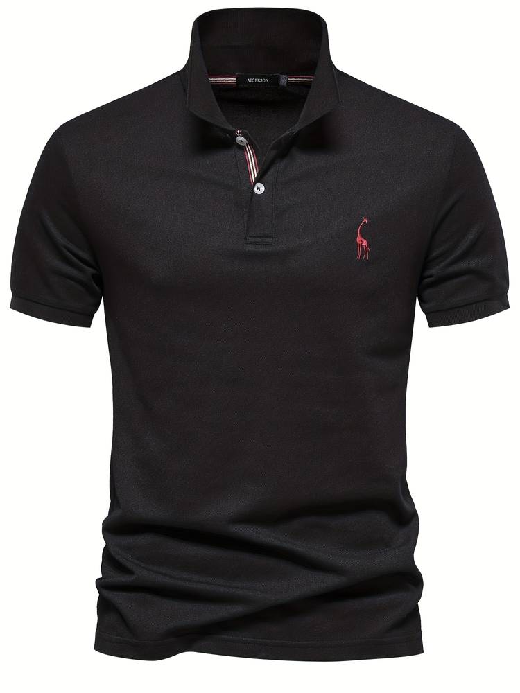 Polo-T-Shirt – Kurzarm-Polohemd für Herren mit Umlegekragen und halben Knöpfen-Schwarz-S-Chaps Herrenmode