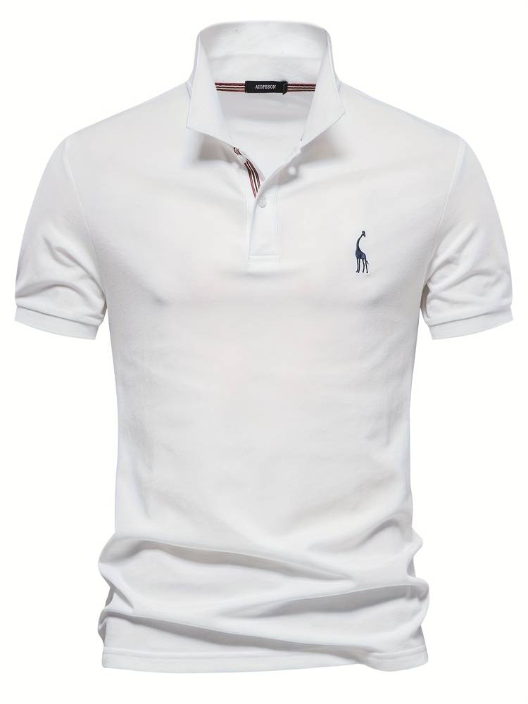 Polo-T-Shirt – Kurzarm-Polohemd für Herren mit Umlegekragen und halben Knöpfen-Weiß-S-Chaps Herrenmode