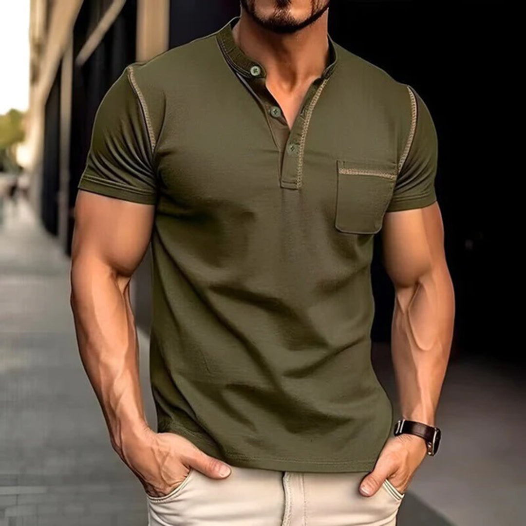 Polo T-Shirt | Kurzarm | Quarter Button | Herren Polo Shirts | Herren T-Shirt-Armeegrün-S-Chaps Herrenmode
