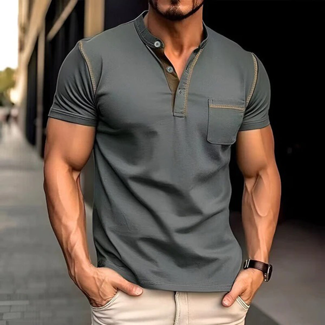 Polo T-Shirt | Kurzarm | Quarter Button | Herren Polo Shirts | Herren T-Shirt-Dunkelgrau-S-Chaps Herrenmode