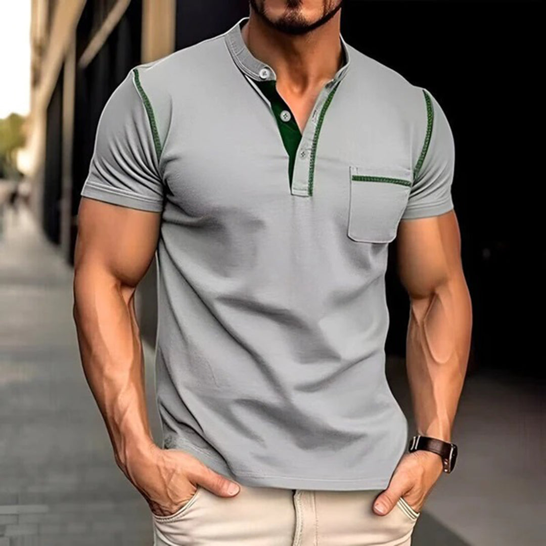 Polo T-Shirt | Kurzarm | Quarter Button | Herren Polo Shirts | Herren T-Shirt-Grau-S-Chaps Herrenmode