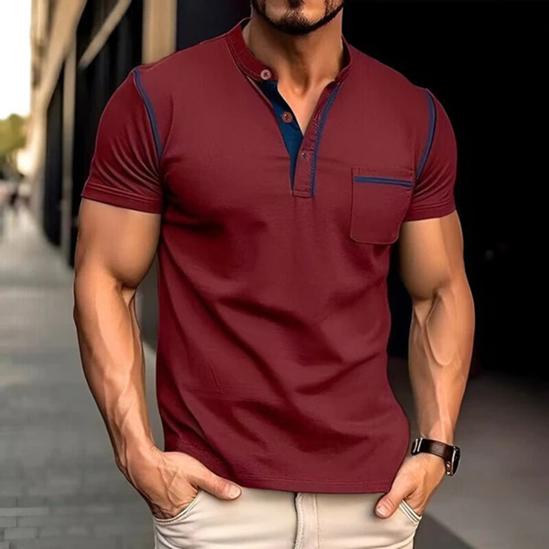 Polo T-Shirt | Kurzarm | Quarter Button | Herren Polo Shirts | Herren T-Shirt-Rot-S-Chaps Herrenmode