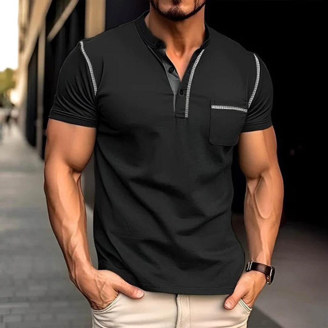 Polo T-Shirt | Kurzarm | Quarter Button | Herren Polo Shirts | Herren T-Shirt-Schwarz-S-Chaps Herrenmode