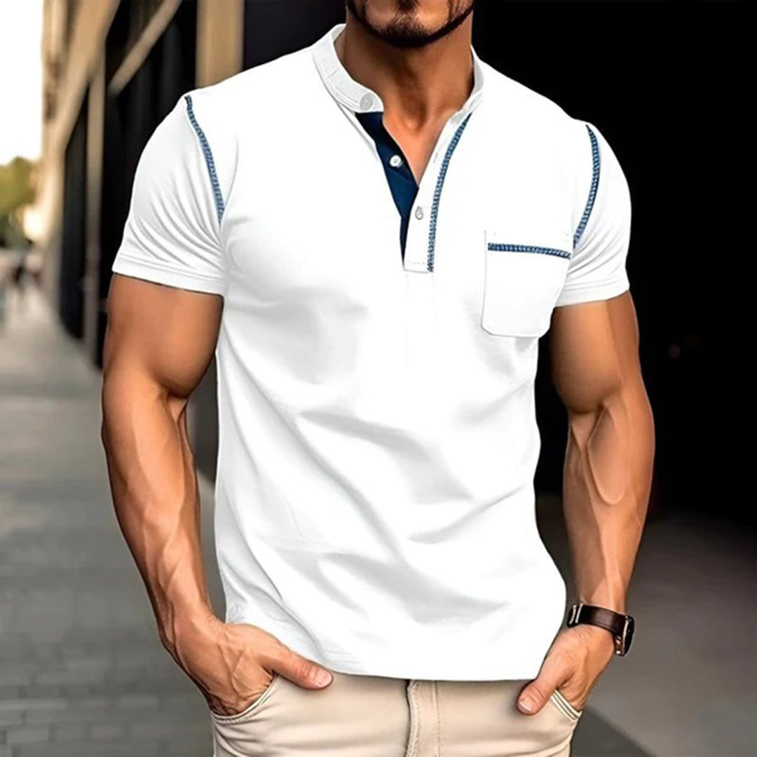 Polo T-Shirt | Kurzarm | Quarter Button | Herren Polo Shirts | Herren T-Shirt-Weiß-S-Chaps Herrenmode