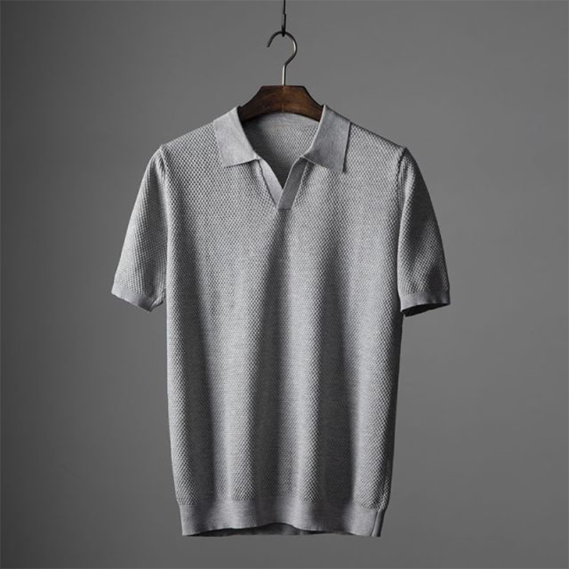 Polo T-Shirt | Kurzarm | V-Ausschnitt | Knopfloses Polo | Polohemden-Grau-M-Chaps Herrenmode