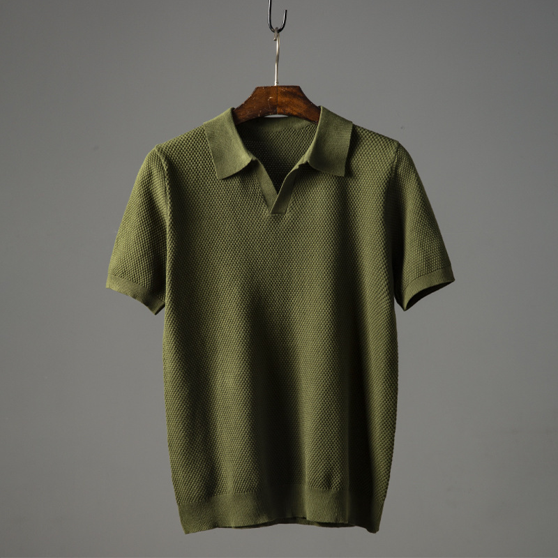 Polo T-Shirt | Kurzarm | V-Ausschnitt | Knopfloses Polo | Polohemden-Grün-M-Chaps Herrenmode