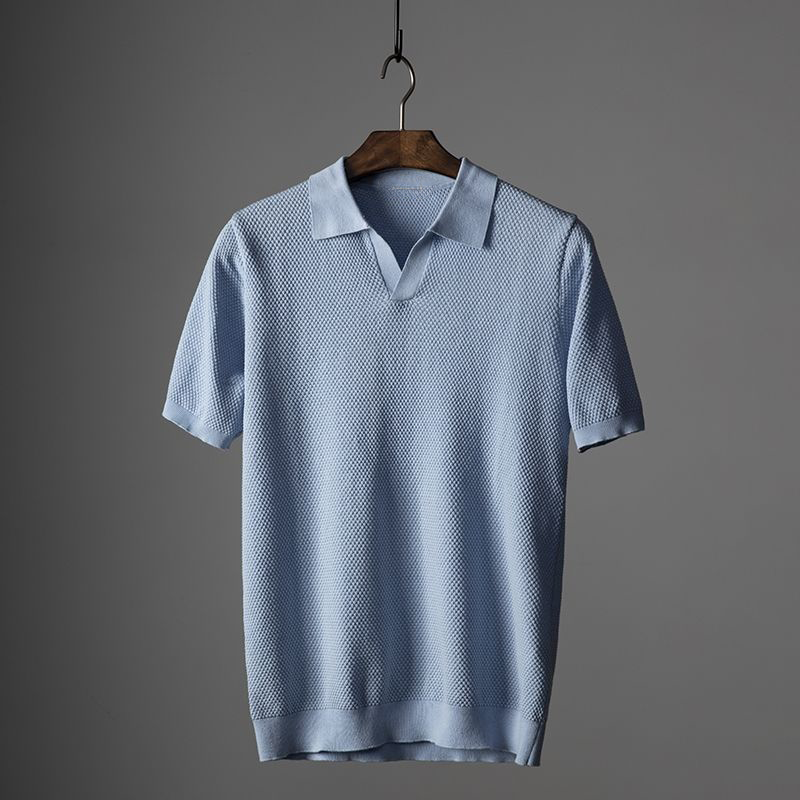 Polo T-Shirt | Kurzarm | V-Ausschnitt | Knopfloses Polo | Polohemden-Hellblau-M-Chaps Herrenmode