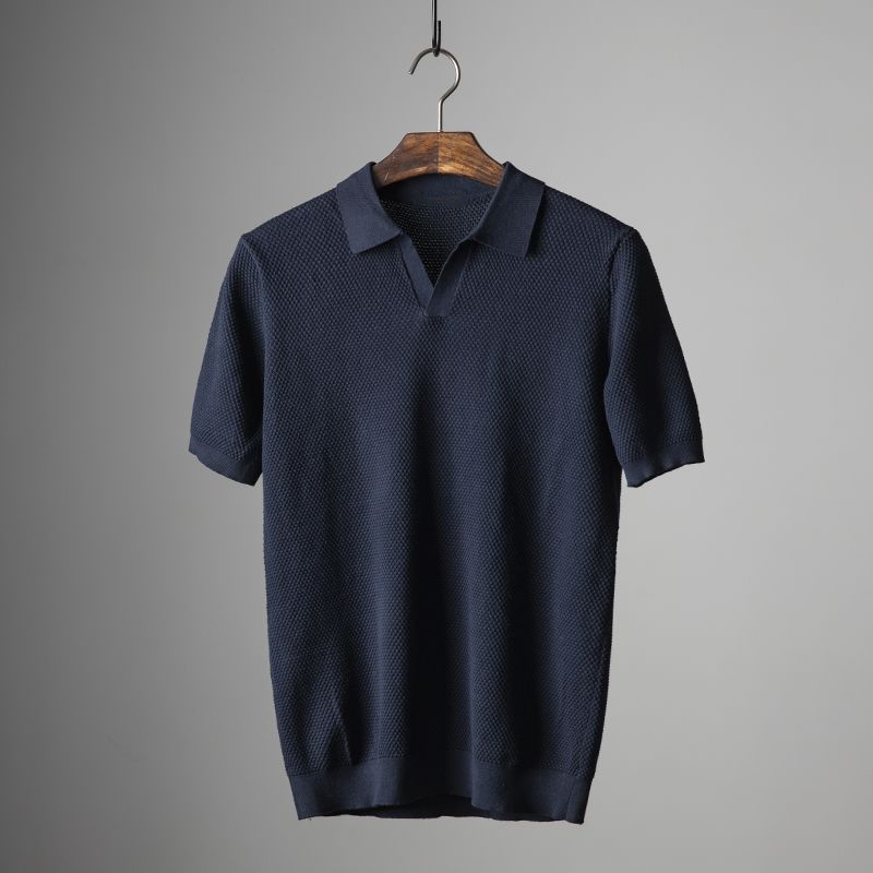 Polo T-Shirt | Kurzarm | V-Ausschnitt | Knopfloses Polo | Polohemden-Marineblau-M-Chaps Herrenmode