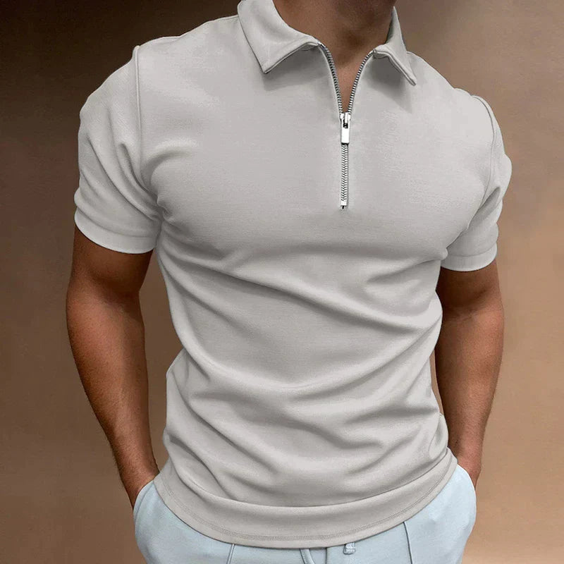 Polo-T-Shirt – Kurzarm – halblanger Reißverschluss – Polo-Shirts – Herren-T-Shirt-Grau-S-Chaps Herrenmode