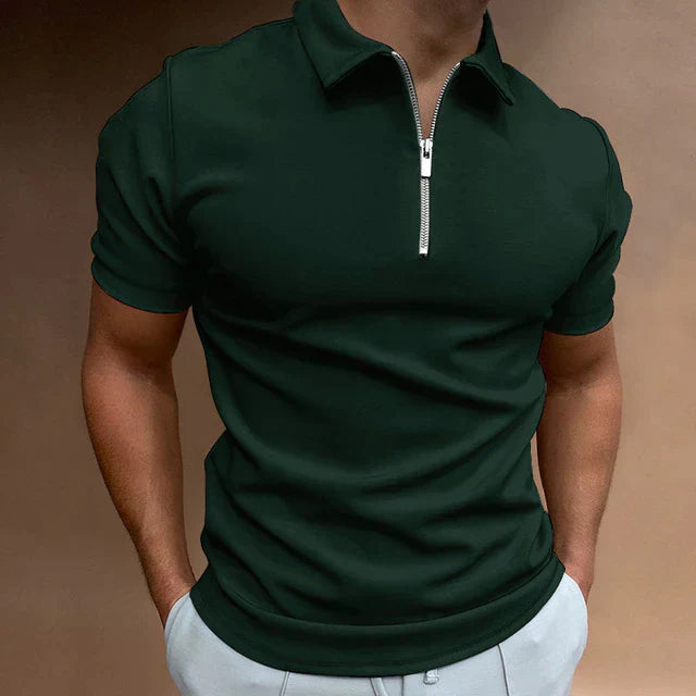 Polo-T-Shirt – Kurzarm – halblanger Reißverschluss – Polo-Shirts – Herren-T-Shirt-Grün-S-Chaps Herrenmode