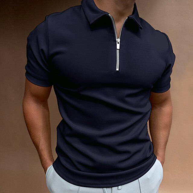 Polo-T-Shirt – Kurzarm – halblanger Reißverschluss – Polo-Shirts – Herren-T-Shirt-Marineblau-S-Chaps Herrenmode
