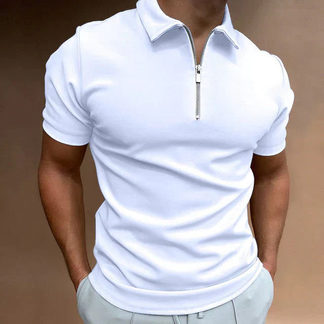 Polo-T-Shirt – Kurzarm – halblanger Reißverschluss – Polo-Shirts – Herren-T-Shirt-Weiß-S-Chaps Herrenmode
